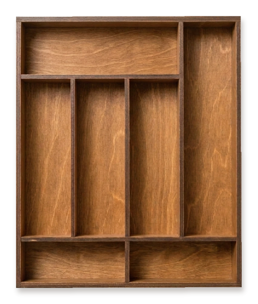 Стандартный лоток 32,5 × 40 см, отделка мокко, вид сверху